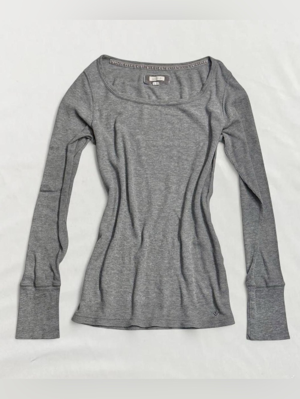 Vintage 2000s Y2K Aerie Gray Waffle Knit Long Sleeve Top